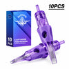 10-piece mixed tattoo needle cartridge kit with purple cartridges and product packaging. | Gtartistoo