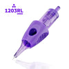 1203RL Round Liner tattoo needle cartridge showing its three-needle grouping and purple housing | Gtartistoo