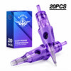 20-piece tattoo needle cartridge kit with purple needle cartridges and product box for lining, shading, and color work | Gtartistoo