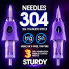 Close-up of purple tattoo needle cartridges featuring 304 stainless steel needle tips and durable cartridge housings | Gtartistoo