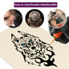 Durable tattoo practice skin sheet used for wolf design line work and color practice, suitable for beginners practicing lining, shading, and tattoo color application.