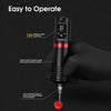 Wireless tattoo pen machine held in hand with LED screen, 12V strong start function, internal spiral needle length adjustment, and standard cartridge needle compatibility for lining, shading, and practice.
