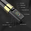 Close-up of the F8 wireless tattoo pen showing the LED display, voltage controls, power button, frequency, timer, and USB charging port.