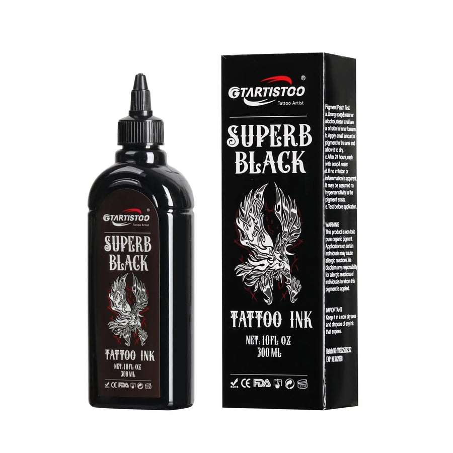 GTARTISTOO Superb Black Tattoo Ink 10oz | Professional Lining & Shading Ink