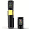 GTARTISTOO F8 black and gold wireless tattoo pen with an LED display and removable rechargeable battery module.