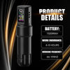 Black GTARTISTOO T3 wireless tattoo pen displaying its 1500mAh battery, 6 to 8 hour working time, and 66 to 199Hz frequency range.