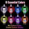 GTARTISTOO 8-color fluorescent tattoo ink set with white, red, blue, green, yellow, pink, purple, and orange
