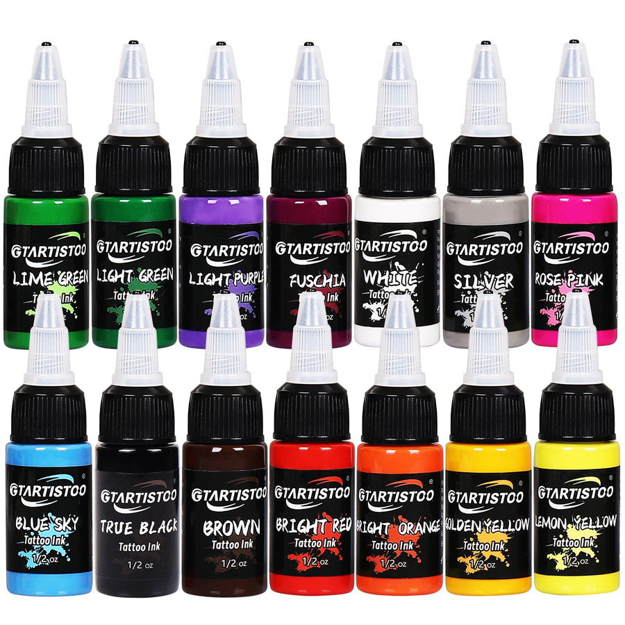 Gtartistoo Tattoo Ink Set 14 Colors – 1/2 oz Bottles