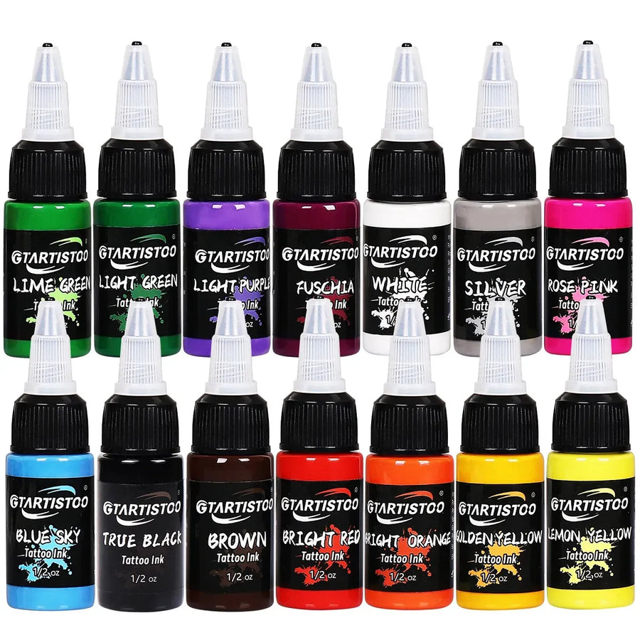 GTARTISTOO Tattoo Ink Set 14 Colors – 1/2 oz Bottles